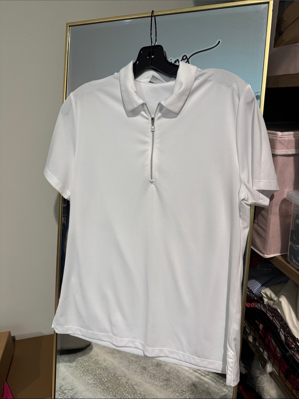 Callaway White Short-Sleeve Zip Polo Golf Shirt